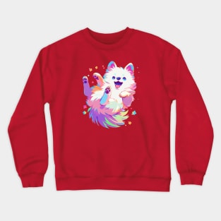 Happy fluffy pomeranian with vivid colors Crewneck Sweatshirt